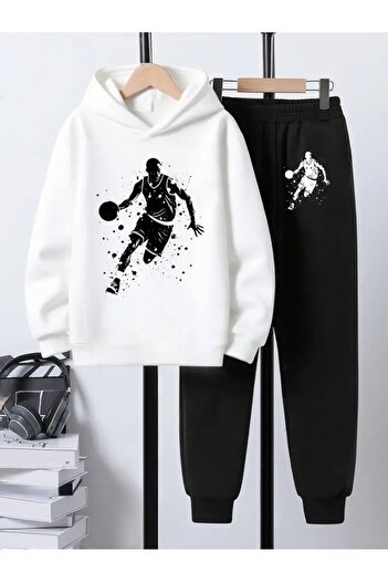 SVART WEAR Children's Printed Hooded Sweatshirt and Sweatpants Set 3 Thread Raster for Autumn/Winter