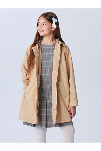LC Waikiki Beige Hooded Girl's Trench Coat