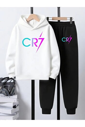 YUNAYT Children's Printed Hooded Sweatshirt and Sweatpants Set 3 Thread Raster for Autumn/Winter