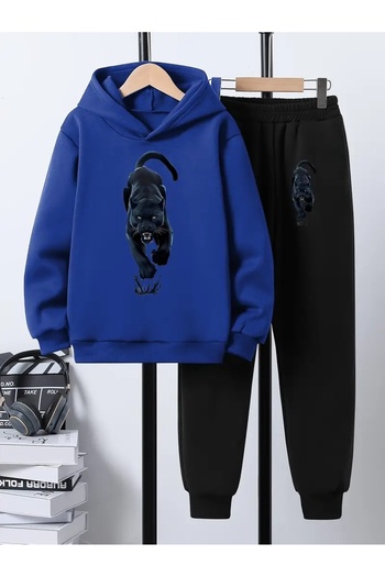 SVART WEAR Children's Printed Hooded Sweatshirt and Sweatpants Set 3 Thread Raster for Autumn/Winter