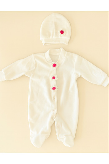 Bond Bestie Velvet Jumpsuit 2 Piece Newborn Romper & Hat Long Sleeve Daisy Detailed Velvet Outfit 0-3 Months