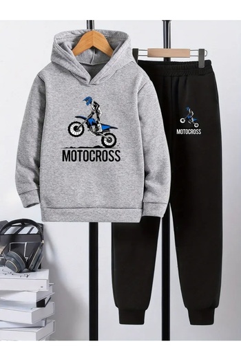 YUNAYT Children's Printed Hooded Sweatshirt and Sweatpants Set 3 Thread Raster for Autumn/Winter
