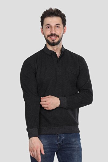 HEDEFNUR TEKSTİL Men's Polo Collar Regular Fit Thessaloniki Knitted Patterned Burgundy Sweatshirt with Pockets