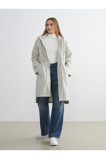 LC Waikiki Gray Women's Hooded Plain Raincoat