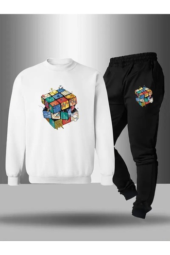 CROPSEL Children's Printed Crew Neck Sweatshirt and Sweatpants Set 3 Thread Raster for Autumn/Winter