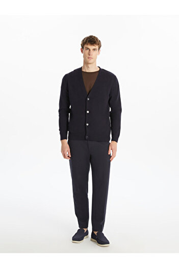 LC Waikiki Navy Blue Standard Fit V-Neck Men's Knitwear Cardigan