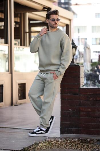 Madmext Mint Green Crew Neck Basic Tracksuit Set E7329