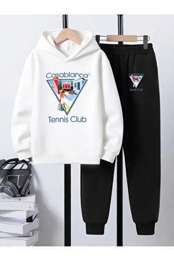 CROPSEL Children's Printed Hooded Sweatshirt and Sweatpants Set 3 Thread Raster for Autumn/Winter