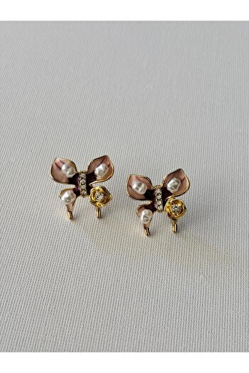 Nilsu Aksesuar Women's Butterfly Model Pearl Stone Earrings