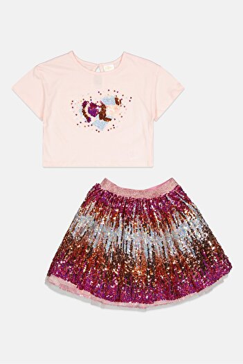 Miss Toddlers Girl 2 Pcs Embellished Short Sleeve Top And Tutu Skirt Set, Multicolor