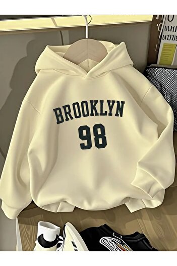 buendiakids Hanorac cu glugă cu imprimeu Brooklyn 98 alb pentru fete/băieți