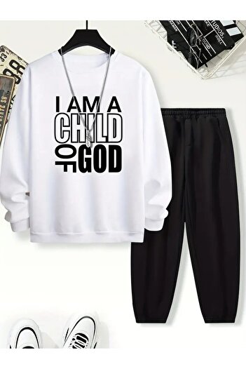 CROPSEL Children's Printed Crew Neck Sweatshirt and Sweatpants Set 3 Thread Raster for Autumn/Winter