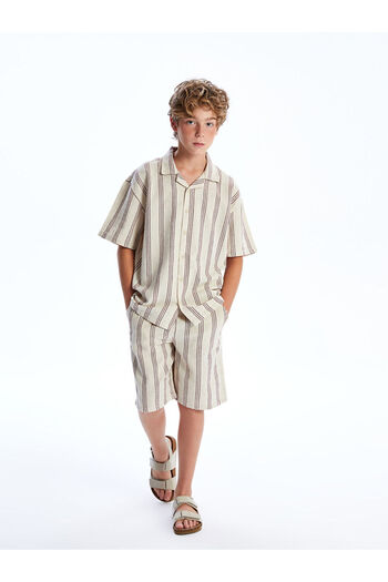 LC Waikiki Red Striped Linen Blend Boy's Shirt