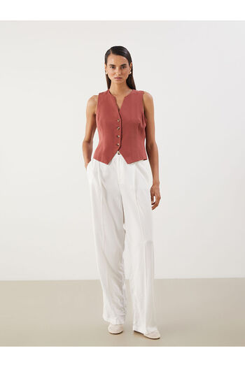 LC Waikiki Red Collar Linen Blend Women's Classic Vest