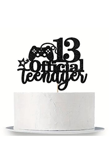 Choice black 1pc 13th Birthday Cake Topper with Gaming Controller Design, Bamboo Stick, Photo Prop for Teen
