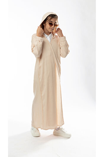 outline Beige abaya with attached hood
