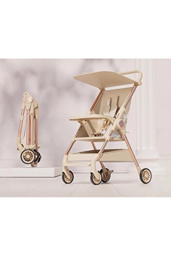 Flippy Foldable Stroller, Flippy, Lightweight, Airplane Compatible, Sunshade, Storage Box, Tabletop, Beige