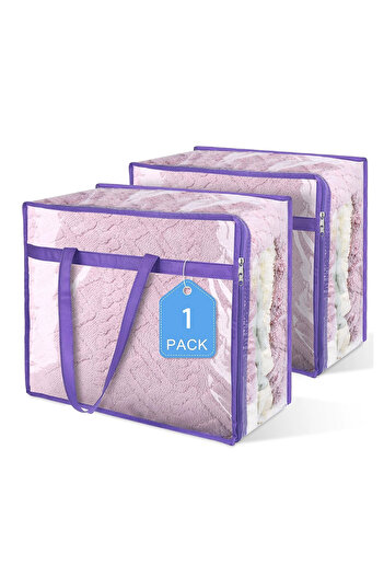 Choice 1pc PURPLE 1pc Clear Zippered Storage Bags - Plastic Vinyl, Reinforced Handle, for Blankets, Clothes