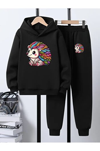 SVART WEAR Children's Printed Hooded Sweatshirt and Sweatpants Set 3 Thread Raster for Autumn/Winter