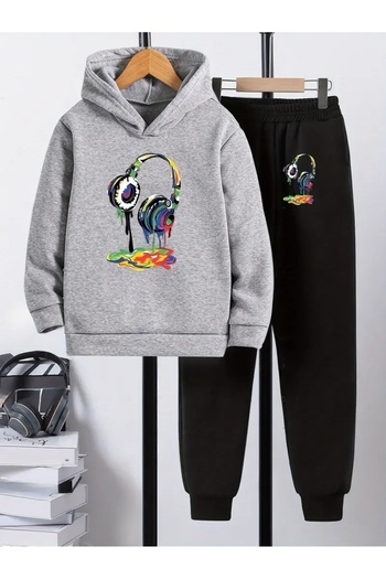 CROPSEL Children's Printed Hooded Sweatshirt and Sweatpants Set 3 Thread Raster for Autumn/Winter