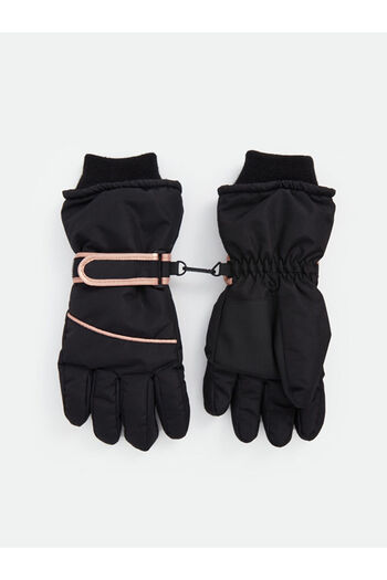 LC Waikiki Black Lock Detailed Velcro Girls' Snow Gloves