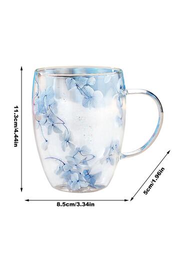 Choice1 301-400ml Blue Insulated Layer Flowers Coffee Cup Double Walled Glass Coffee Mug Handle Anti-Scald G