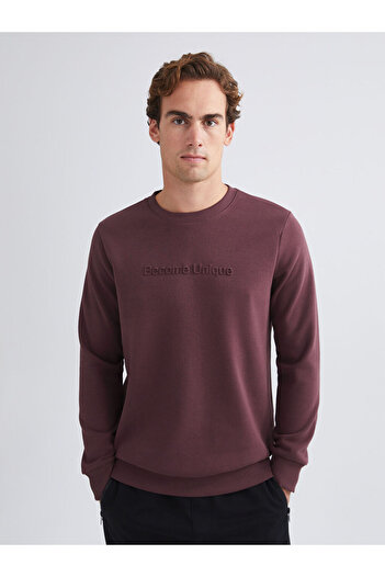 LC Waikiki Ανδρικό φούτερ με στάμπα Plum Crew Neck