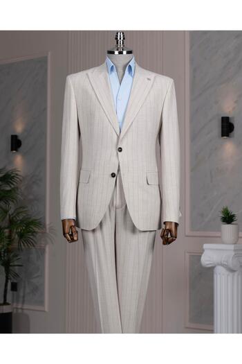 TerziAdemAltun Italian Style Slim Fit Peak Lapel Jacket Pants Suit Stone T14255