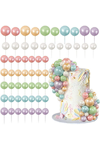 Choice 6 colors 56 PCS Ball Cake Picks Colorful Ball Shaped Cake Topper Pearl Balls Cupcake Cake Insert Top
