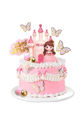 Choice JTG500839 Princess Cake Topper Castle Cake Decoration Lovely Pink Princess Star Castle Ball Cake Top