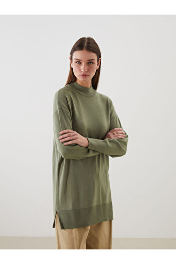 LC Waikiki Green Stand Collar Women's Knitwear Tunic