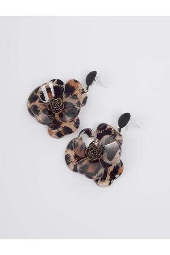 Jimmy Key Mixed Flower Figured Leopard Patterned Earrings