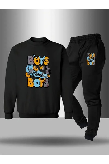 SVART WEAR Children's Printed Crew Neck Sweatshirt and Sweatpants Set 3 Thread Raster for Autumn/Winter