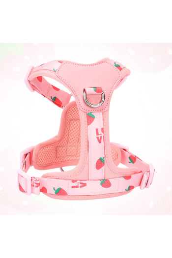 Choice XS（old） pink HP417--1Pc Strawberry Fruit Print Pet Dog Harness, Durable Oxford Fabric and High Densi
