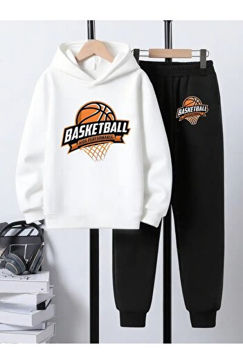 CROPSEL Children's Printed Hooded Sweatshirt and Sweatpants Set 3 Thread Raster for Autumn/Winter
