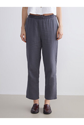 LC Waikiki Gray Textured Women's Trousers with Elastic Waist