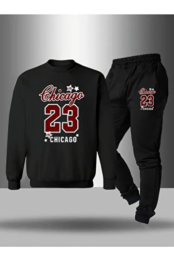 Cevval Children's Printed Crew Neck Sweatshirt and Sweatpants Set 3 Thread Raster for Autumn/Winter