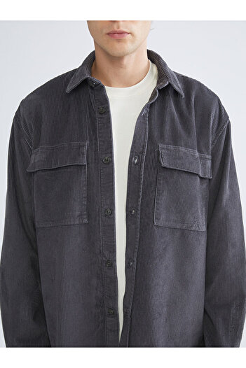 LC Waikiki Anthracite Comfortable Fit Long Sleeve Velvet Men's Shirt Jacket