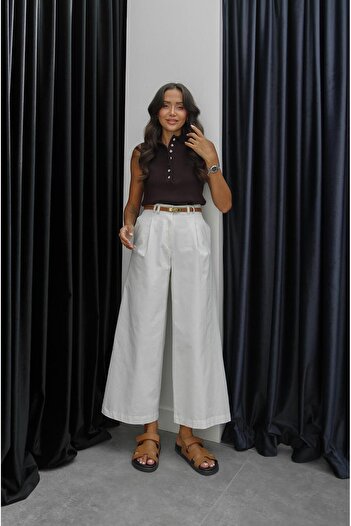 Havoş Ecru Double Wide Leg Pants