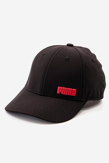 Puma Men Stretch Fit Bran Logo Round Cap, Black and Red
