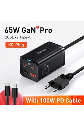 Baseus 65W KR Plug 65W GaN Charger Desktop Fast Charger 4 in 1 Laptop Phone Charger Adapter For iPho