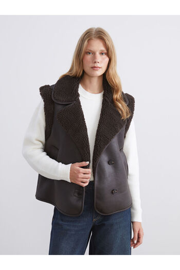 LC Waikiki Brown Biker Collar Women's Suede Vest