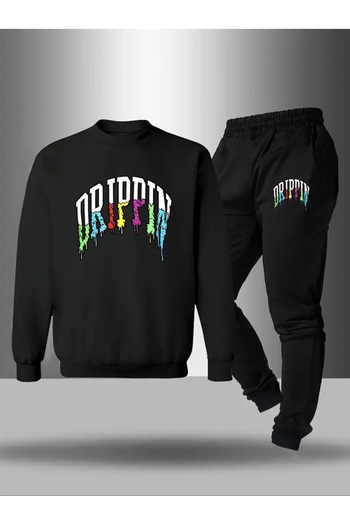 SVART WEAR Children's Printed Crew Neck Sweatshirt and Sweatpants Set 3 Thread Raster for Autumn/Winter