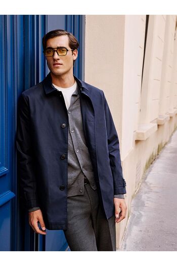 LC Waikiki Navy Blue Standard Fit Jacket Collar Men's Trench Coat