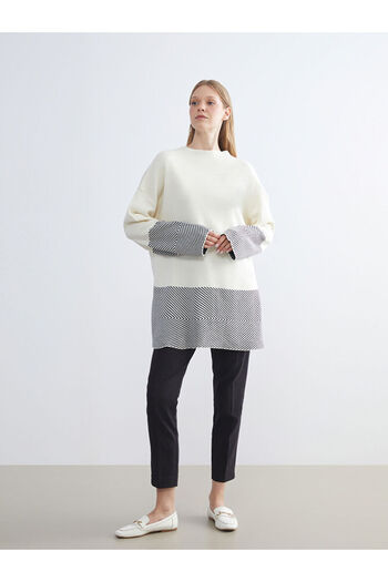 LC Waikiki Ecru Boat Neck Patterned Women's Knitwear Tunic
