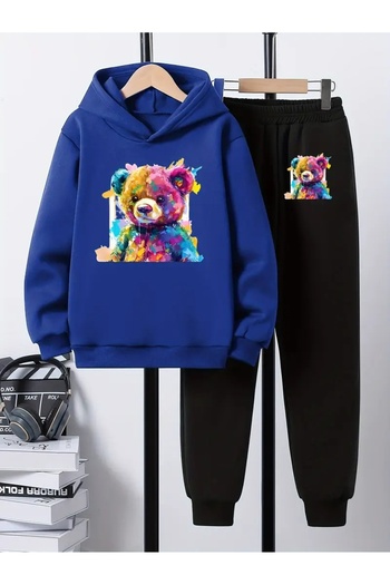 SVART WEAR Children's Printed Hooded Sweatshirt and Sweatpants Set 3 Thread Raster for Autumn/Winter