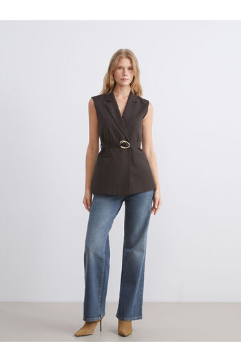 LC Waikiki Brown Jacket Collar Women's Classic Vest