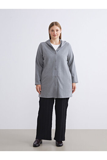 LC Waikiki Anthracite Hooded Women's Cardigan