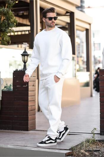 Madmext Σετ αθλητικής φόρμας Ecru Crew Neck Basic E7329