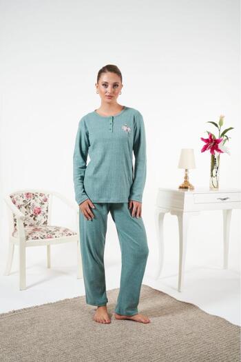 Estiva Women's Winter Floral Motif Interlock Ribbed Pajama Set